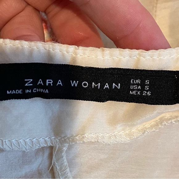 Zara Boho Cream Embroidered Floral Mini Pleated Dress/Tunic Bloggers Size Small - Picture 5 of 8